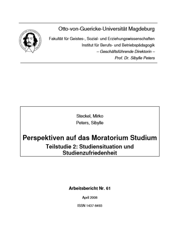 					View Vol. 61 (2008): Steckel, Mirko / Peters, Sibylle: Perspektiven auf das Moratorium Studium - Teilstudie 2: Studiensituation und Studienzufriedenheit
				