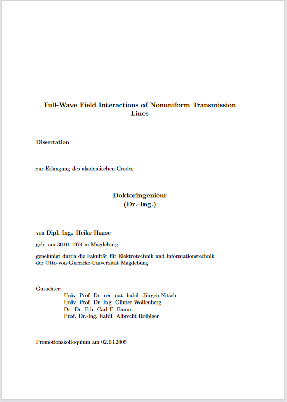 					View Vol. 9 (2005): Haase, Heiko: Full-wave field interactions of nonuniform transmission lines
				