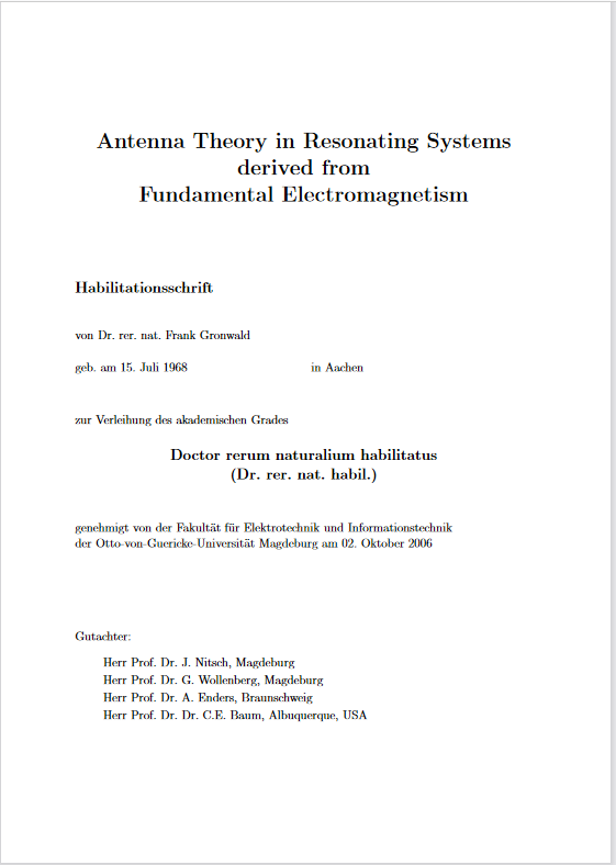 					Ansehen Bd. 16 (2006): Gronwald, Frank: Antenna theory in resonating systems derived from fundamental electromagnetism
				